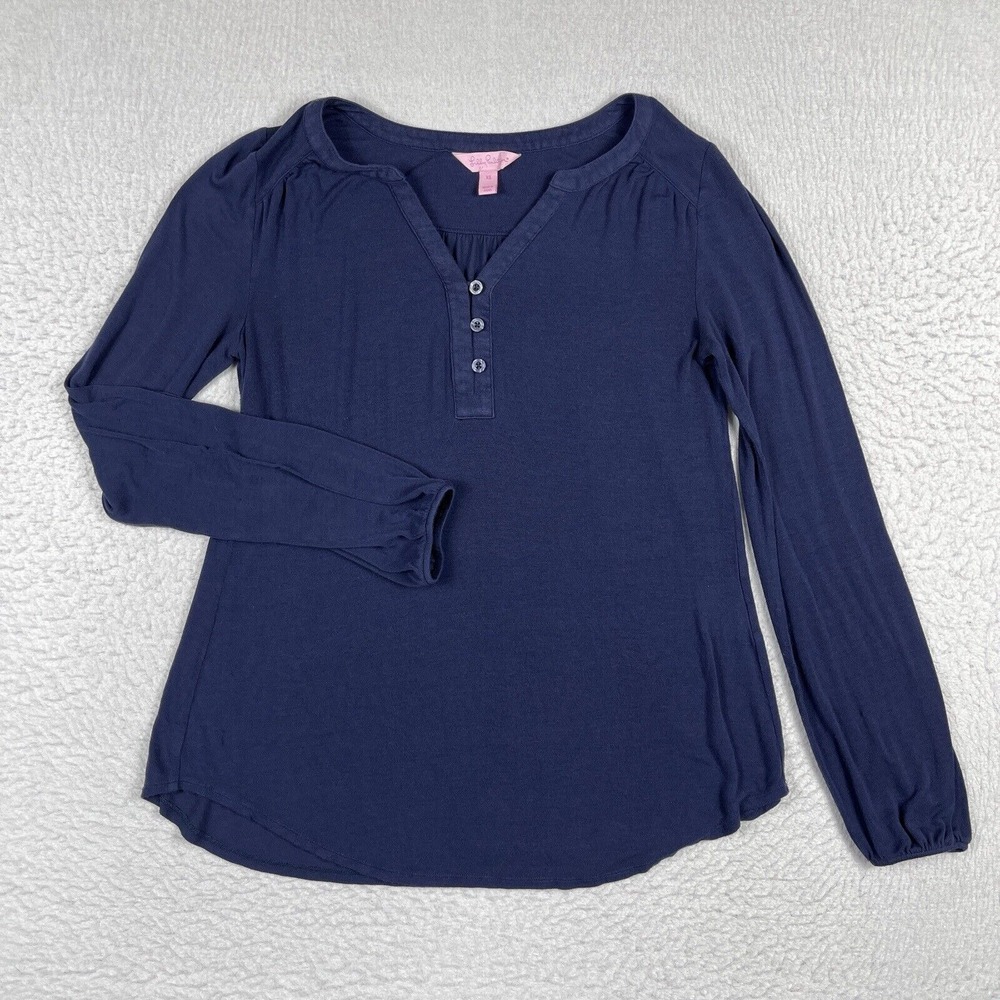 Lilly Pulitzer Shirt Womens XS Navy Blue Lilias Tunic Top‎ Career Casual Ladies
